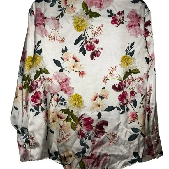 Zara Cream Floral Blouse with Pink and Green Accents - Picture 4 of 6